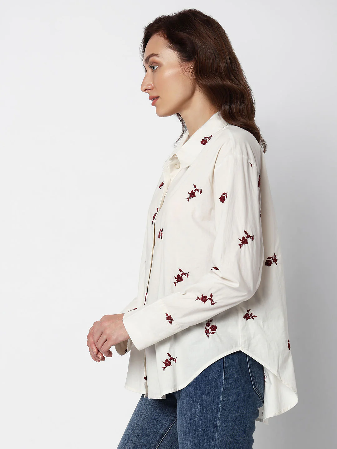 Beige Floral Embroidered Shirt - Image 3