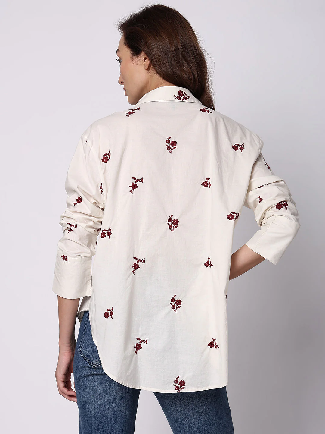 Beige Floral Embroidered Shirt - Image 4
