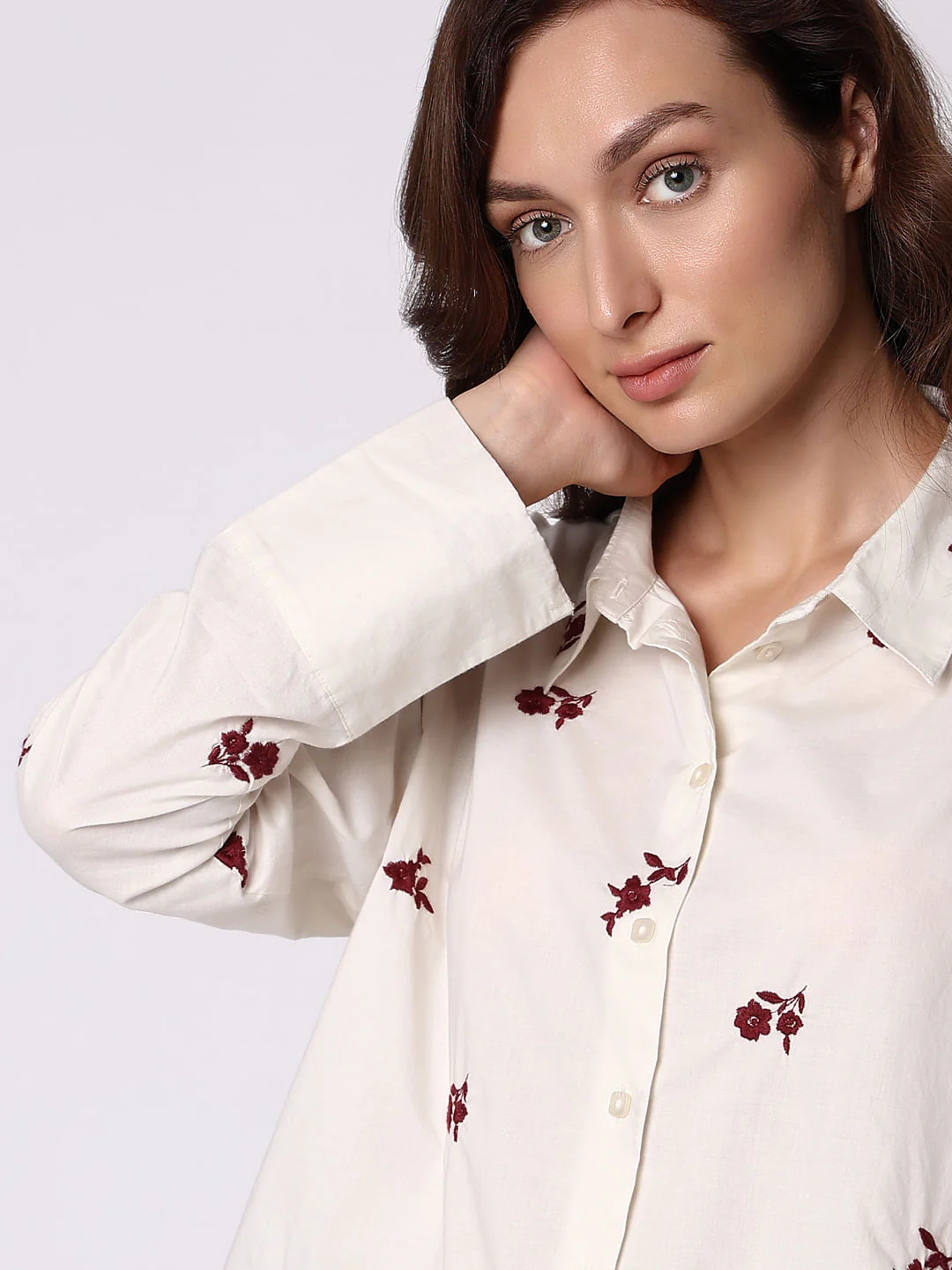 Beige Floral Embroidered Shirt - Image 6