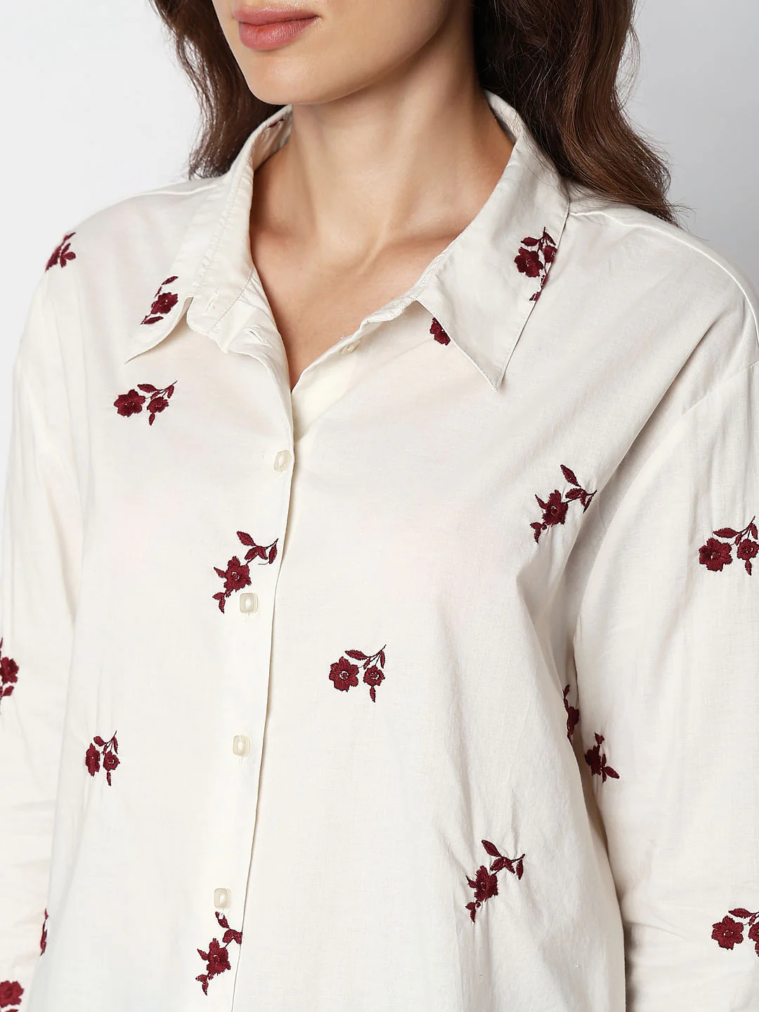 Beige Floral Embroidered Shirt - Image 8