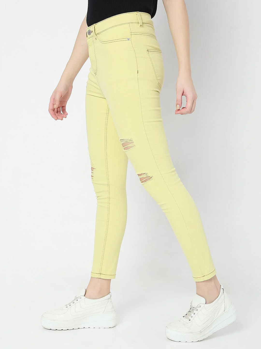 Lime Green Mid Rise Distressed Wendy Skinny Jeans - Image 3