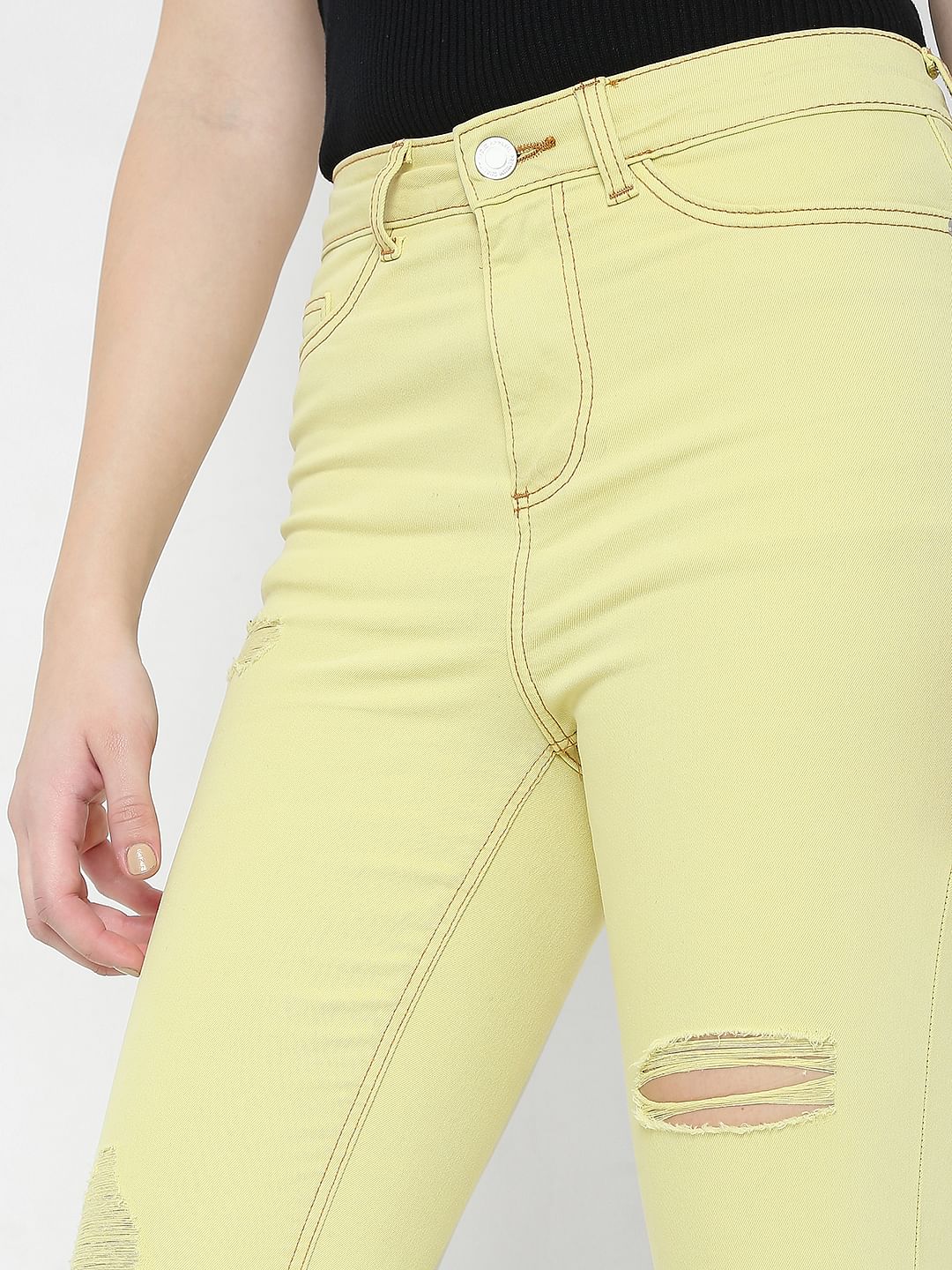 Lime Green Mid Rise Distressed Wendy Skinny Jeans - Image 5