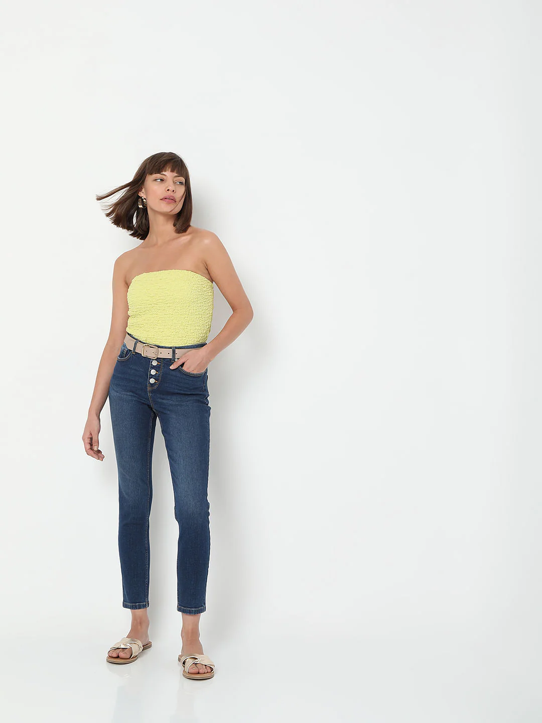 Blue Mid Rise Front Button Flap Wendy Skinny Jeans