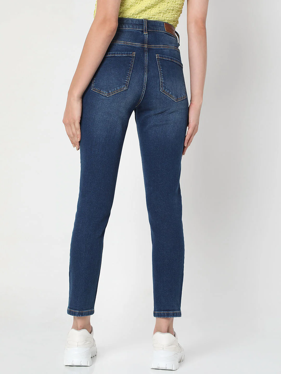 Blue Mid Rise Front Button Flap Wendy Skinny Jeans - Image 4