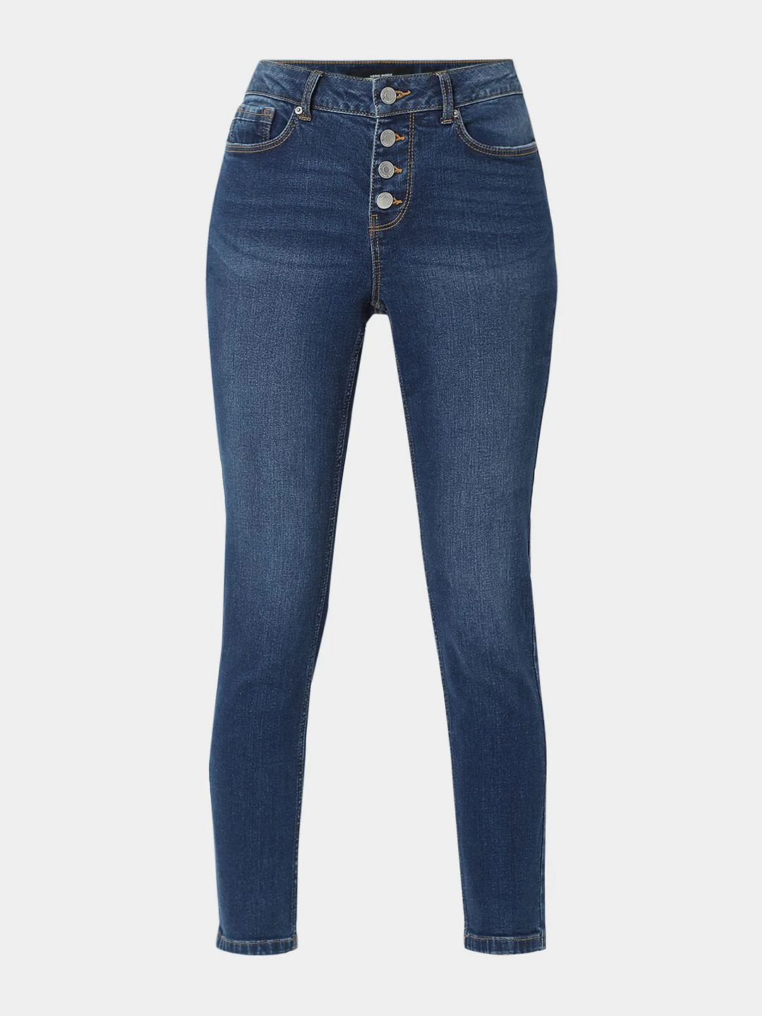 Blue Mid Rise Front Button Flap Wendy Skinny Jeans - Image 7