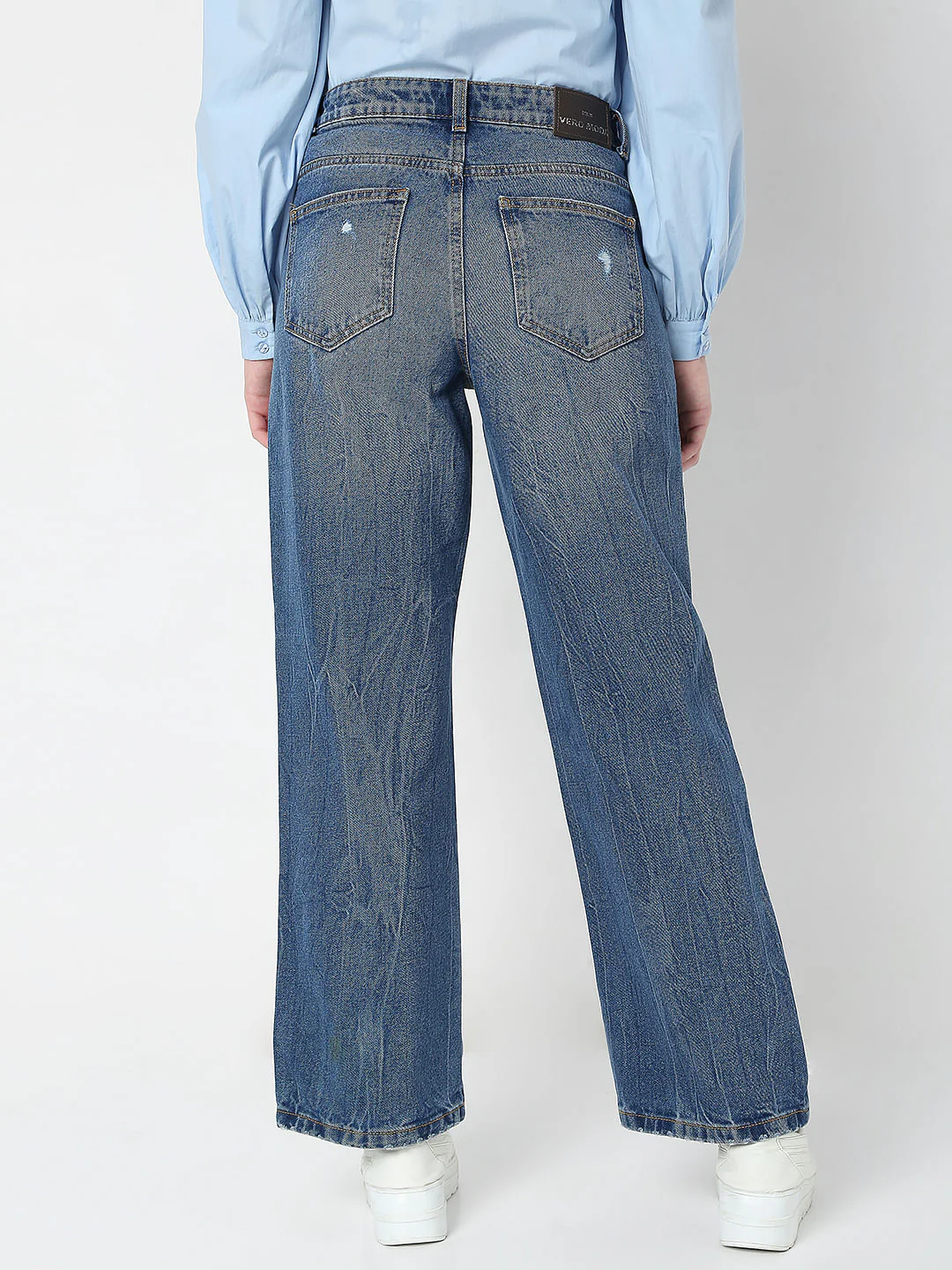 Blue High Waist Wide Leg Torn Jeans - Image 4