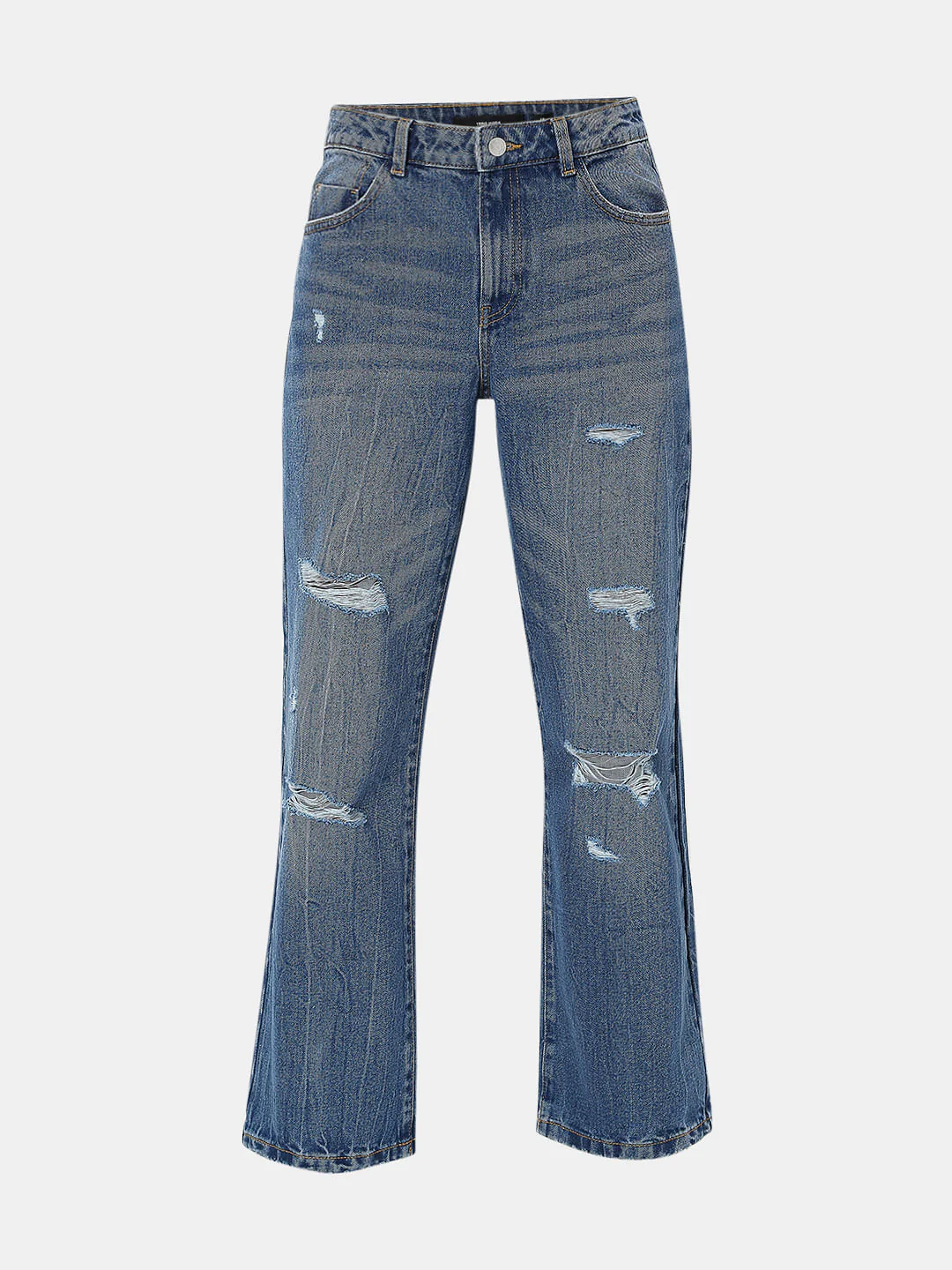 Blue High Waist Wide Leg Torn Jeans - Image 7