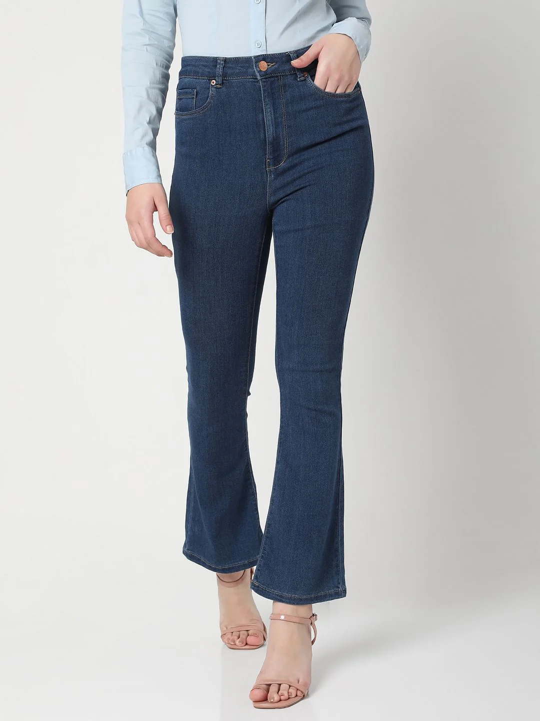 Blue High Waist Bootcut Jeans - Image 2