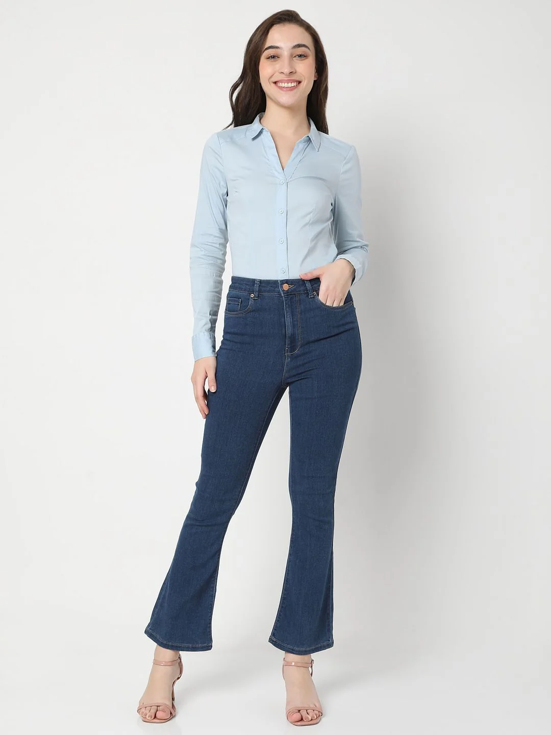 Blue High Waist Bootcut Jeans - Image 6