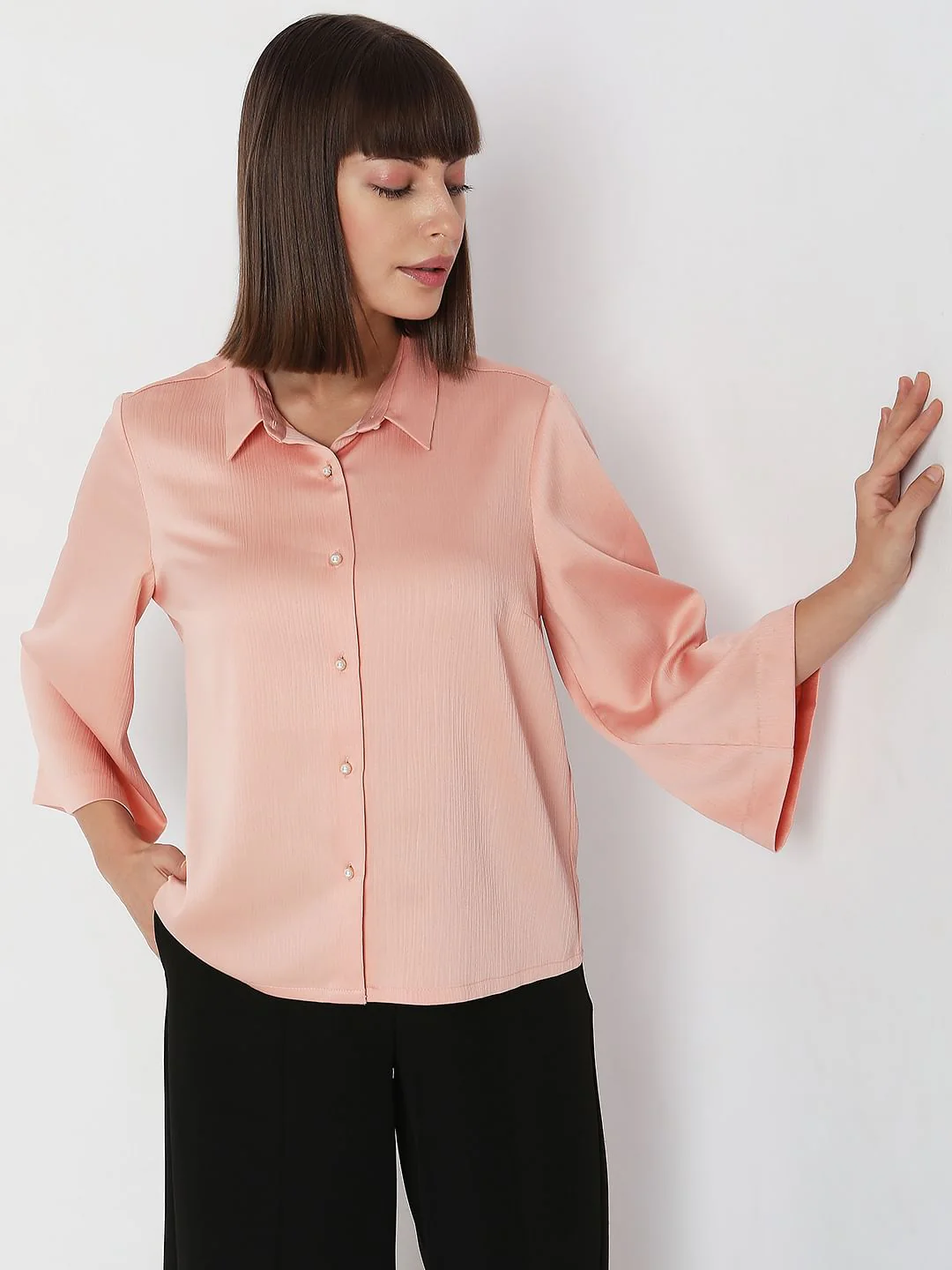 Dull Pink Flared Sleeves Shirt - Image 2