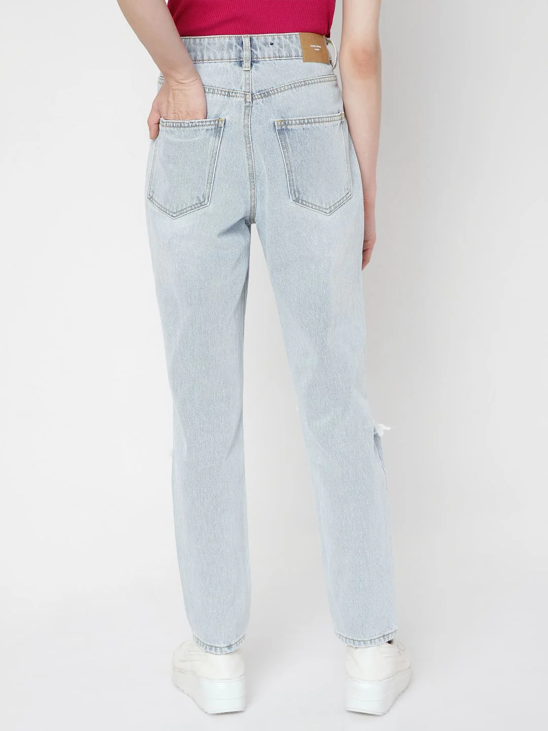 Blue High Rise Ripped Mom Jeans - Image 4
