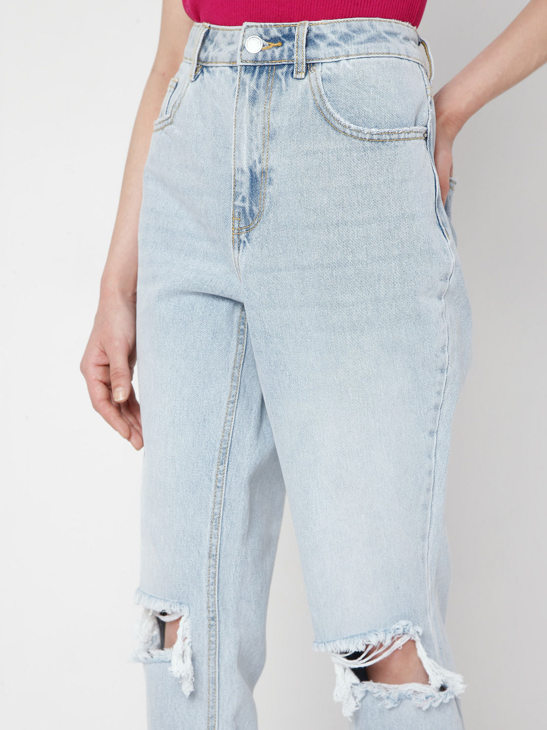 Blue High Rise Ripped Mom Jeans - Image 5