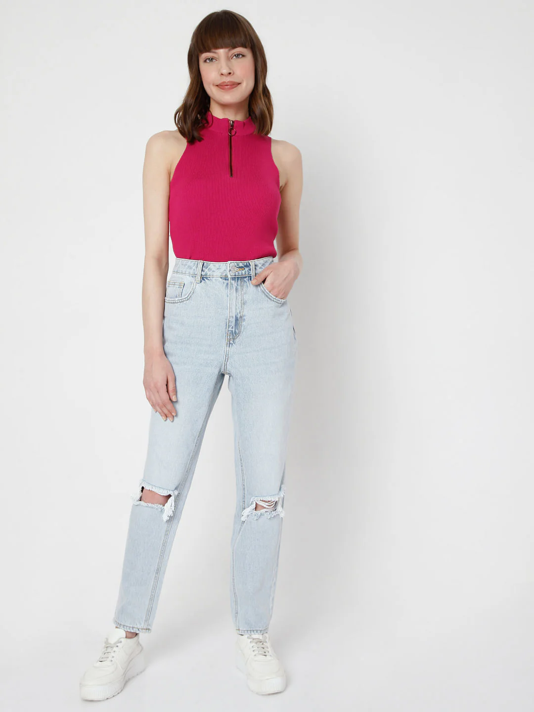 Blue High Rise Ripped Mom Jeans - Image 6