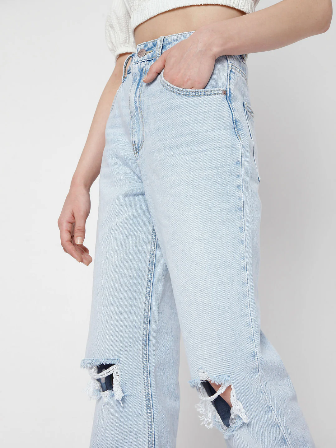 Light Blue Ripped Loose Fit Jeans - Image 5