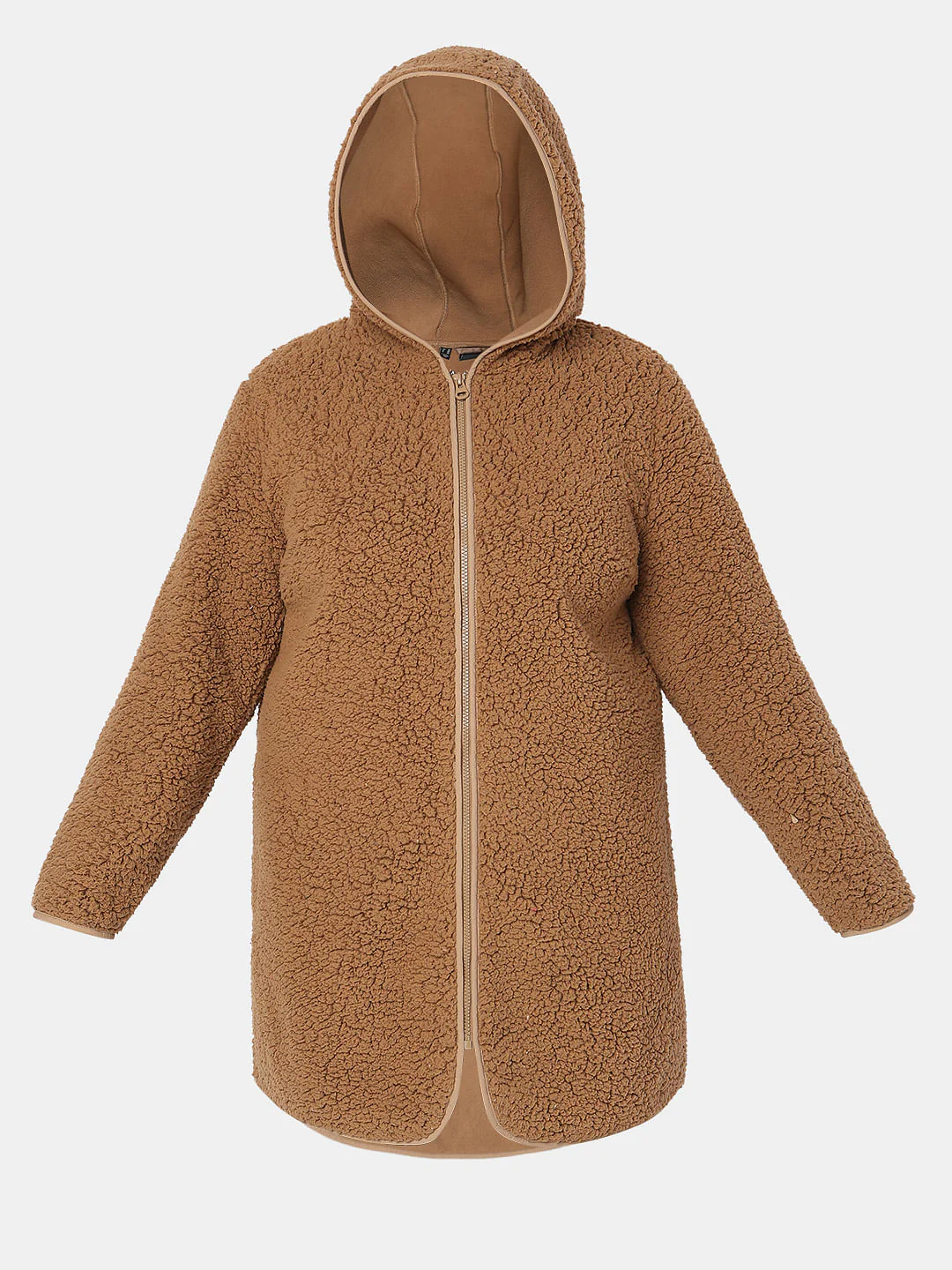 Curve Brown Teddy Hooded Jacket - Image 7
