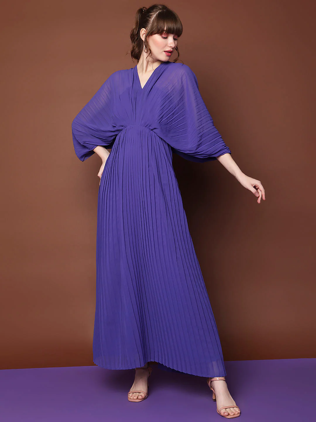 Marquee Purple Pleated Maxi Dress - Image 2