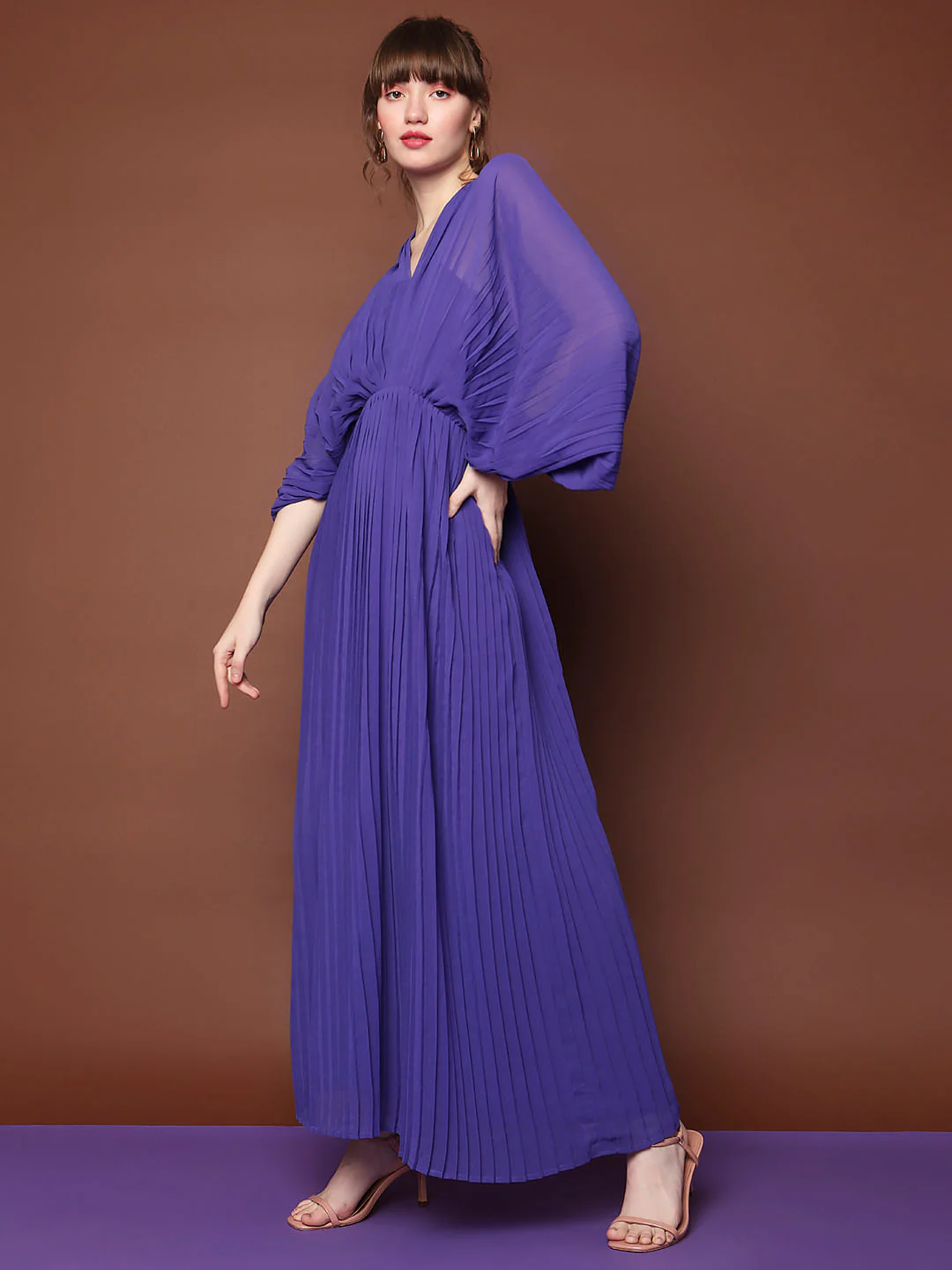 Marquee Purple Pleated Maxi Dress - Image 3