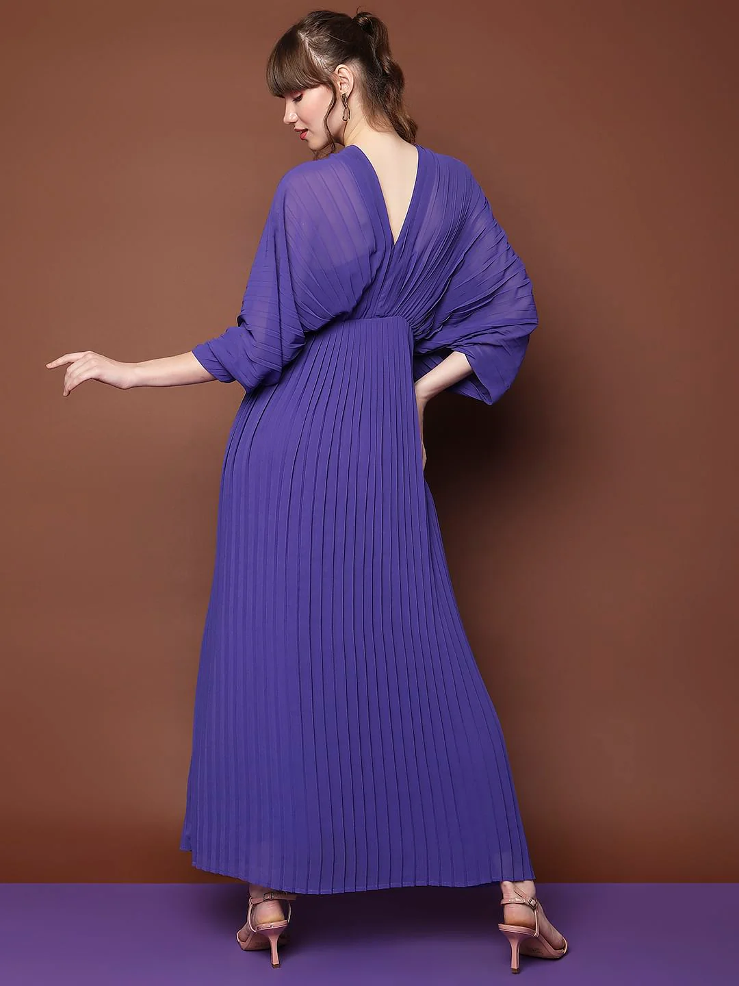 Marquee Purple Pleated Maxi Dress - Image 4