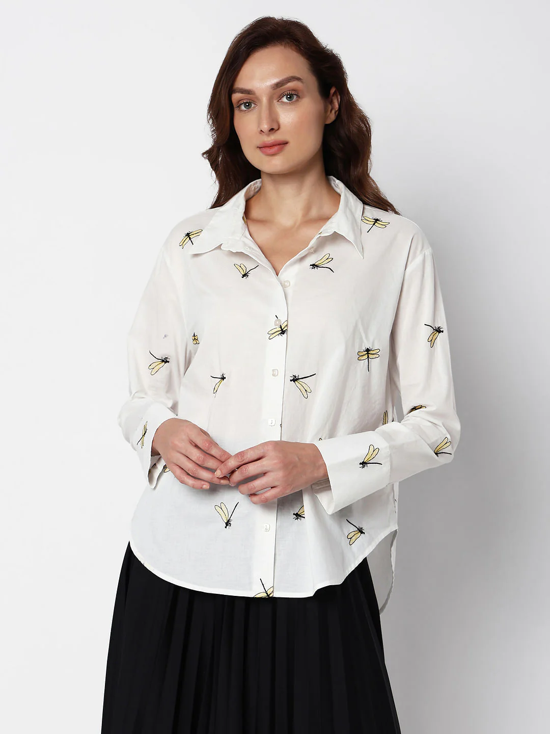 White Dragonfly Embroidered Shirt - Image 2