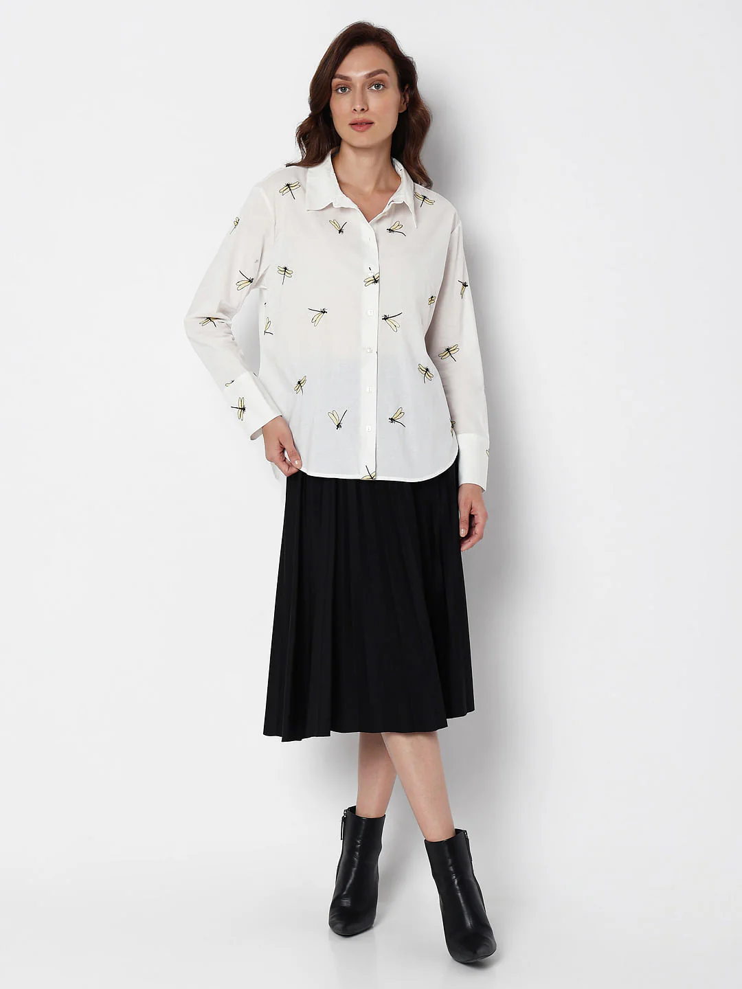 White Dragonfly Embroidered Shirt - Image 5