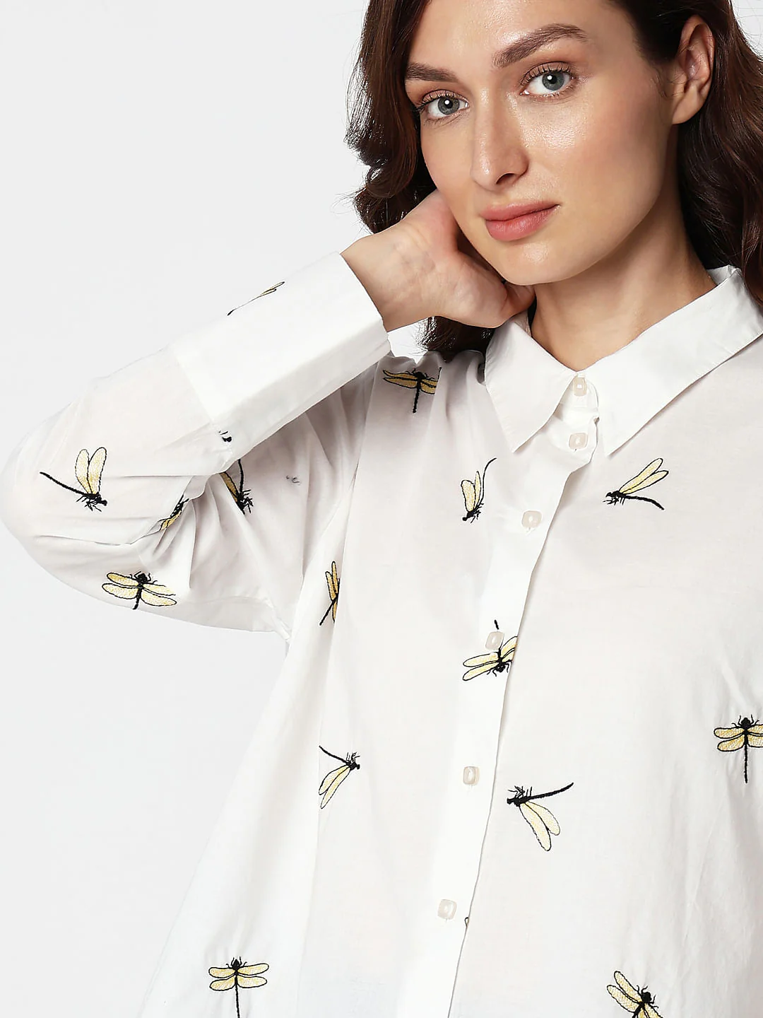 White Dragonfly Embroidered Shirt - Image 6