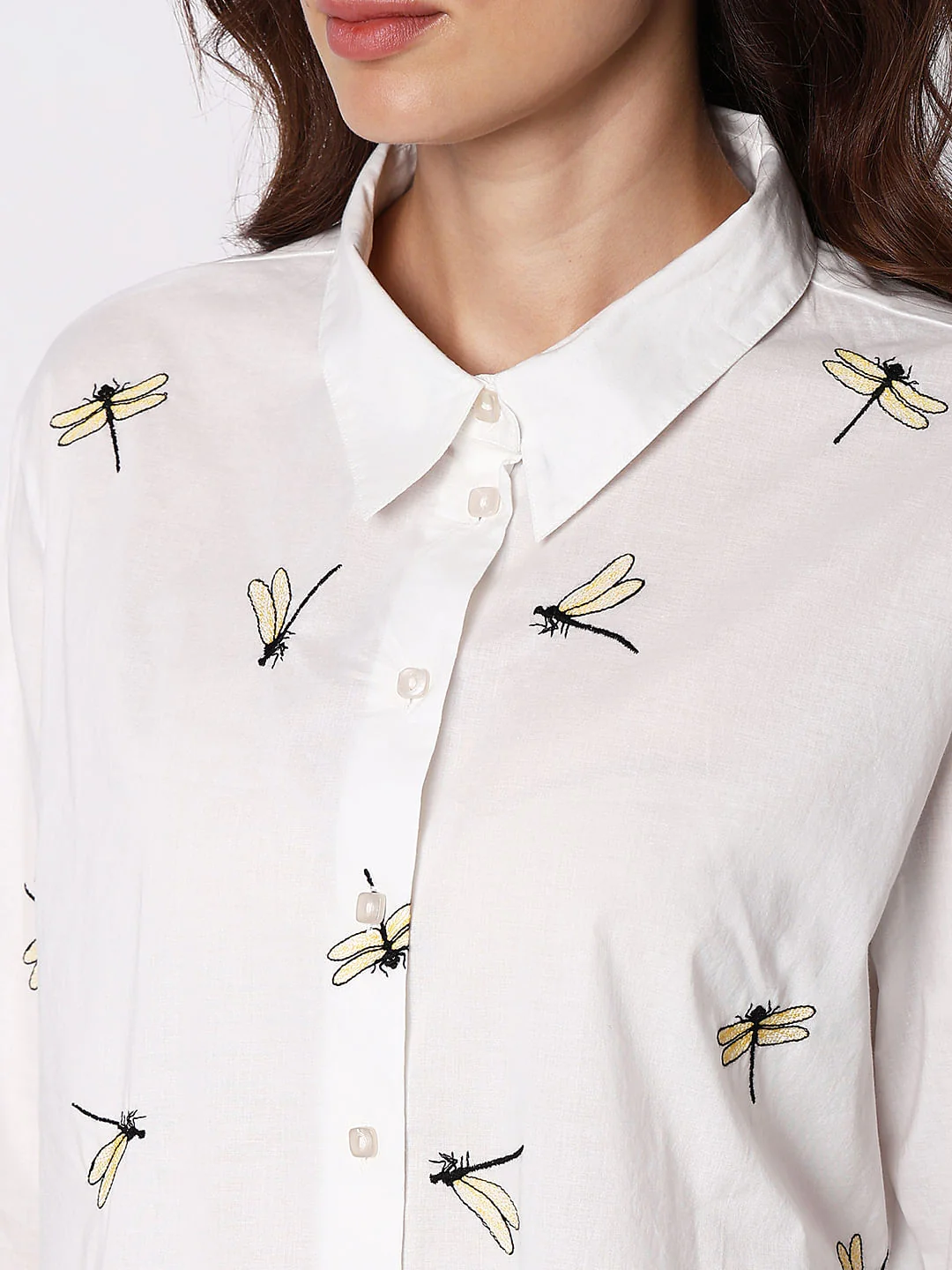 White Dragonfly Embroidered Shirt - Image 8