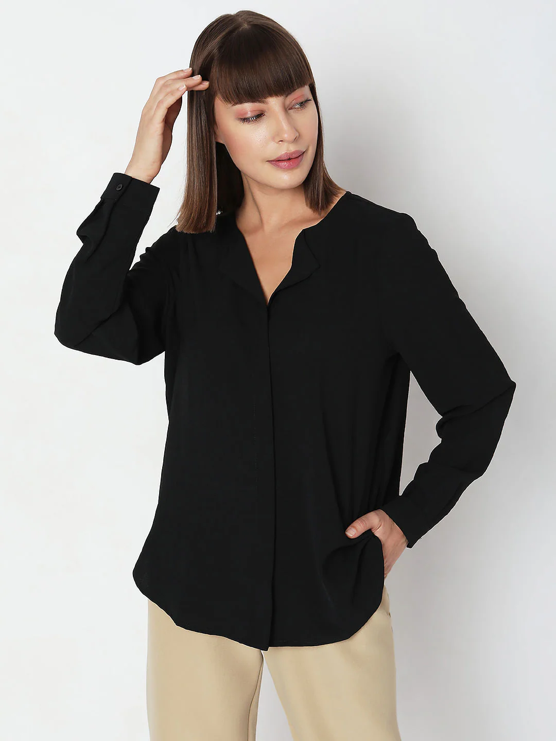 Black Folded Collar Top - Image 2