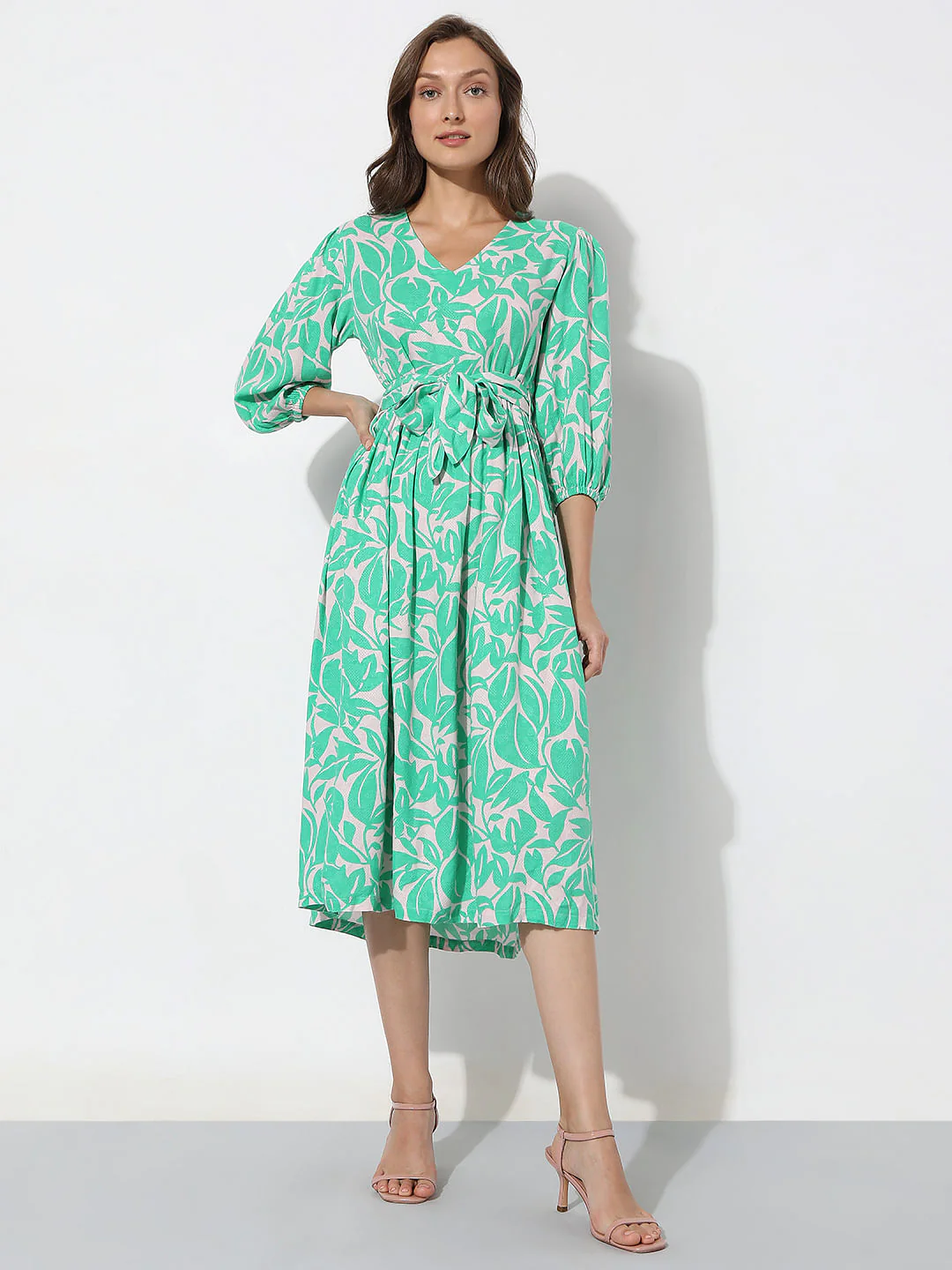 Mint Green Floral Midi Dress - Image 2