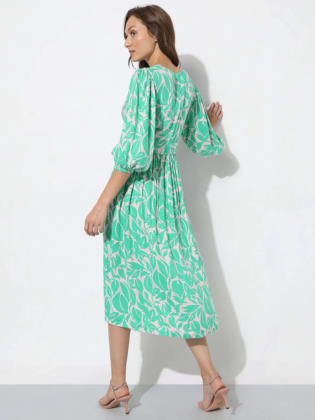 Mint Green Floral Midi Dress - Image 4