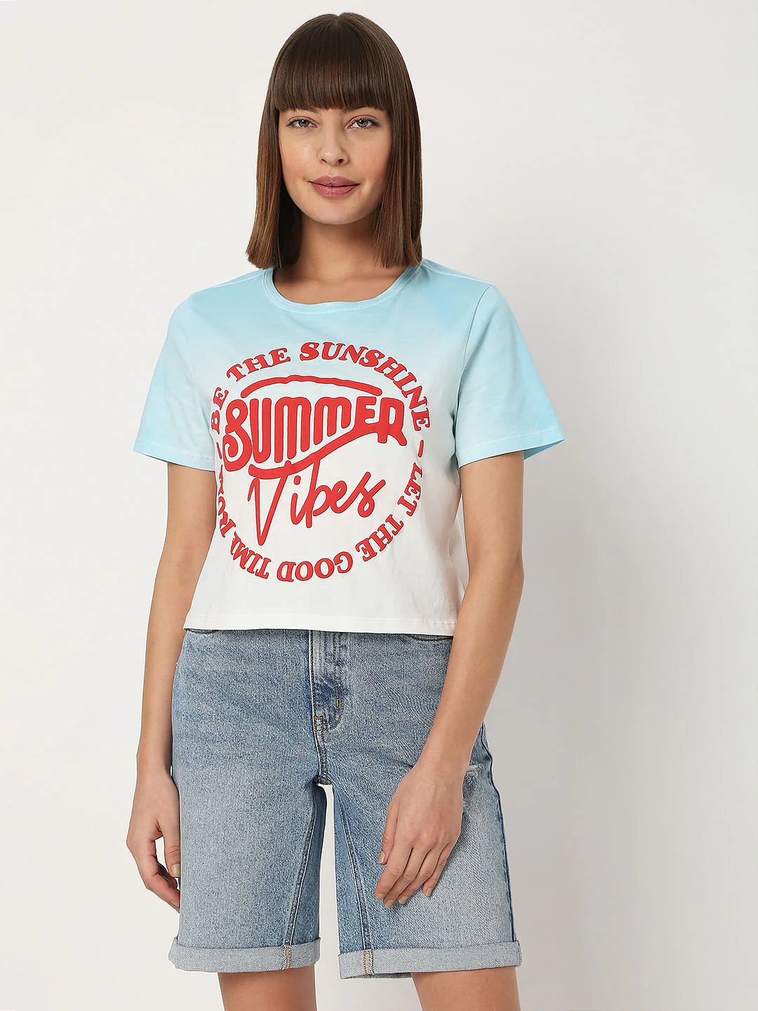 Blue Text Print T-Shirt - Image 2