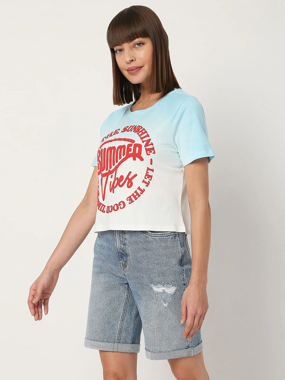 Blue Text Print T-Shirt - Image 3
