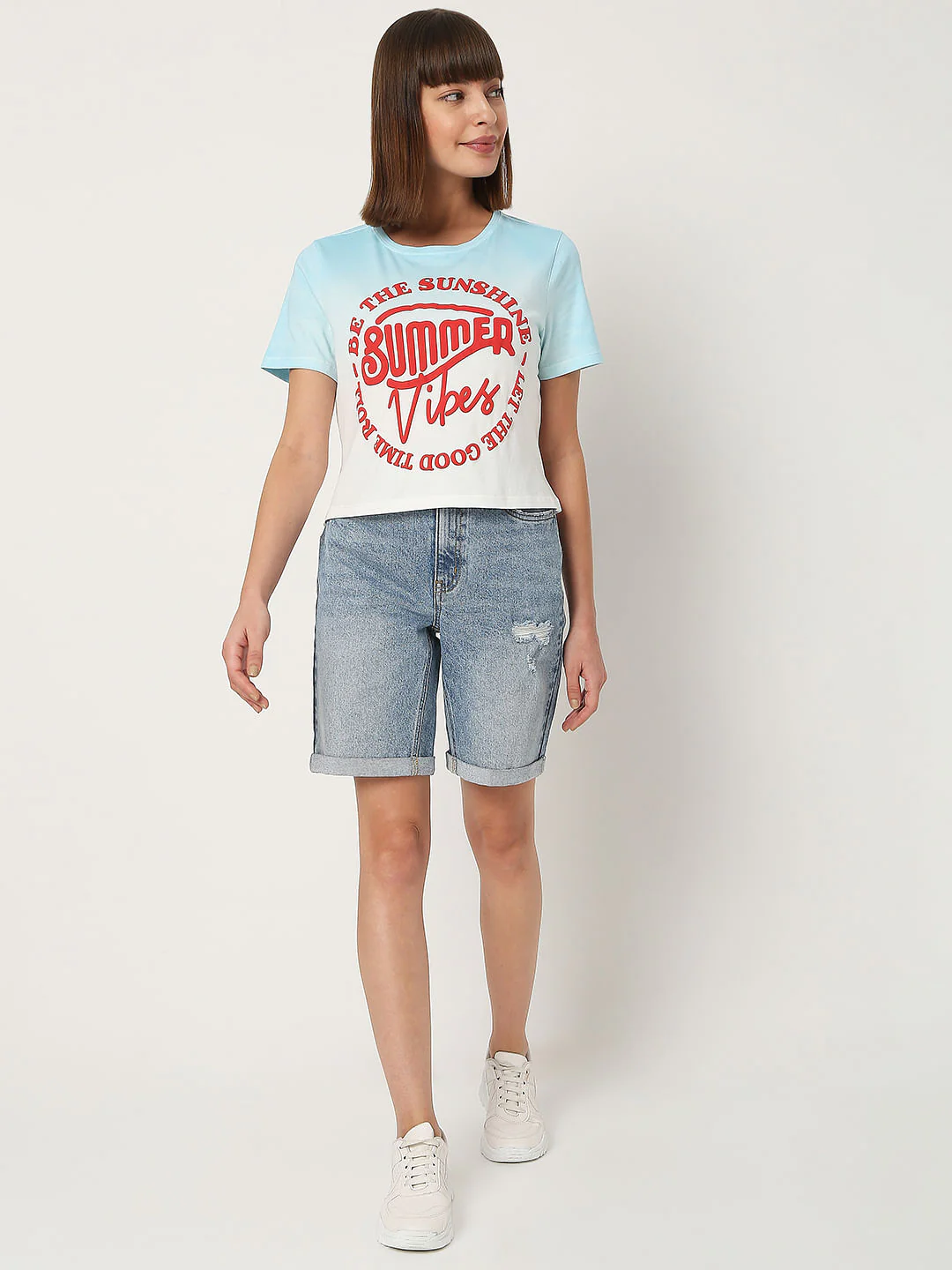 Blue Text Print T-Shirt - Image 5