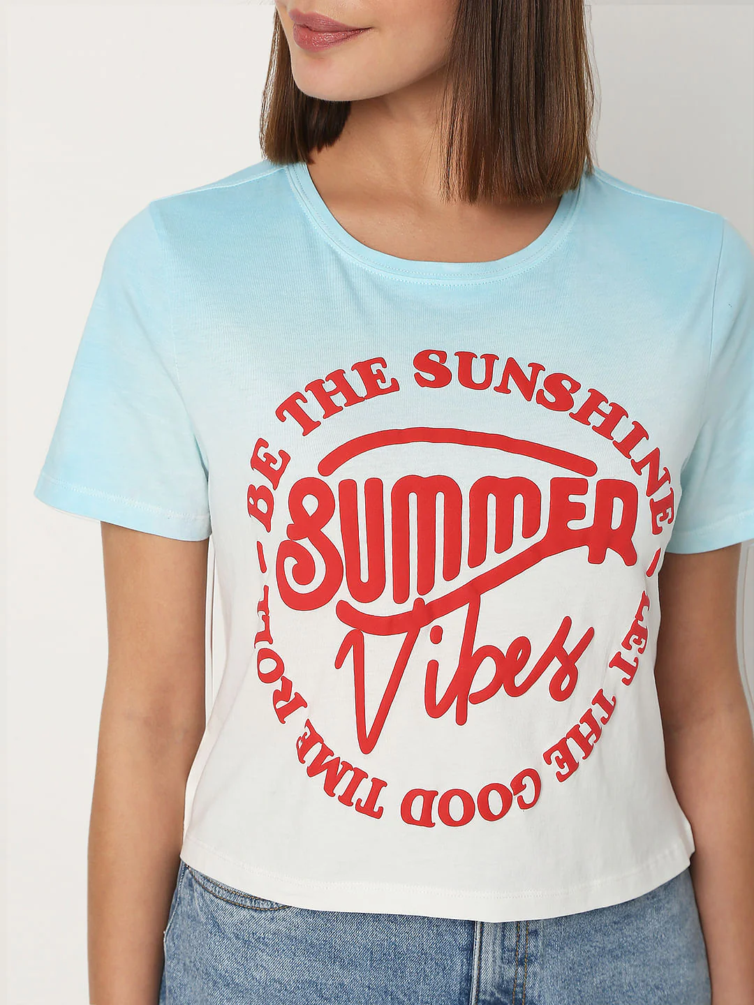 Blue Text Print T-Shirt - Image 6