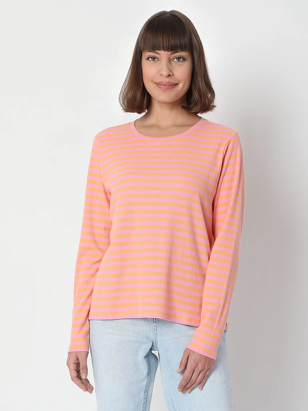Pink Striped Full Sleeves T-Shirt - Image 2