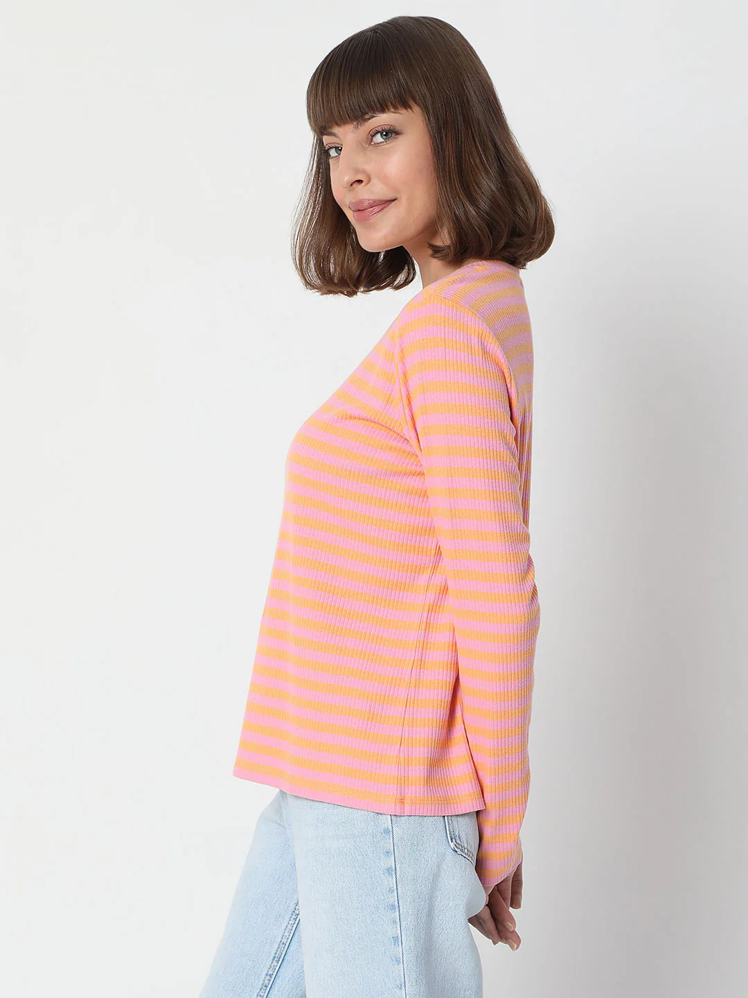 Pink Striped Full Sleeves T-Shirt - Image 3