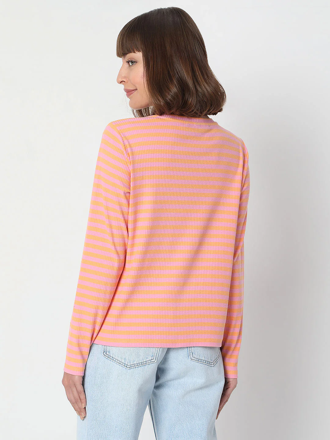 Pink Striped Full Sleeves T-Shirt - Image 4