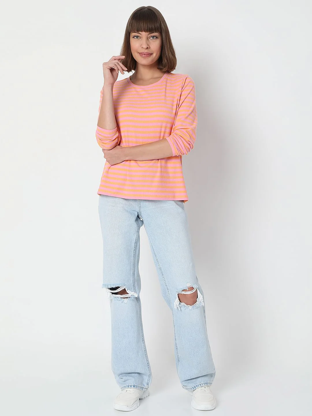 Pink Striped Full Sleeves T-Shirt - Image 5
