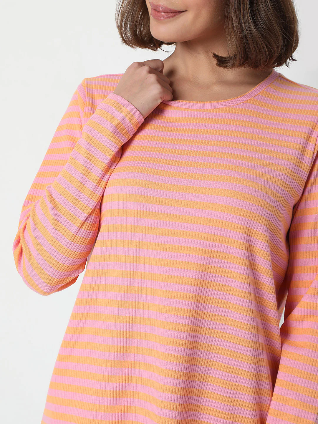 Pink Striped Full Sleeves T-Shirt - Image 6