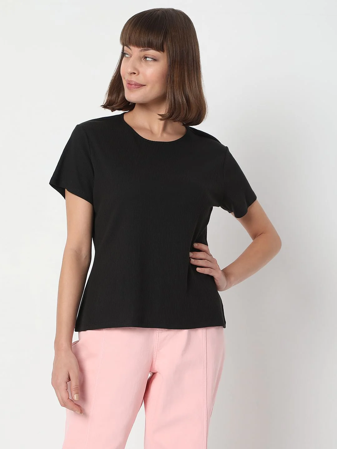 Black Ribbed T-Shirt - Image 2
