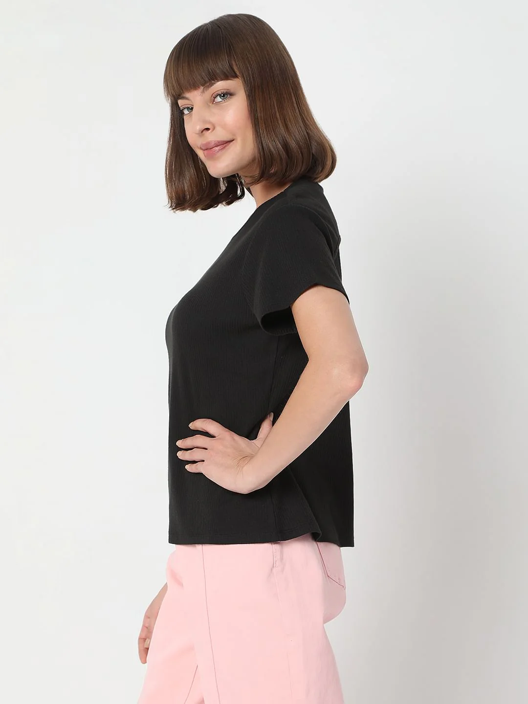 Black Ribbed T-Shirt - Image 3