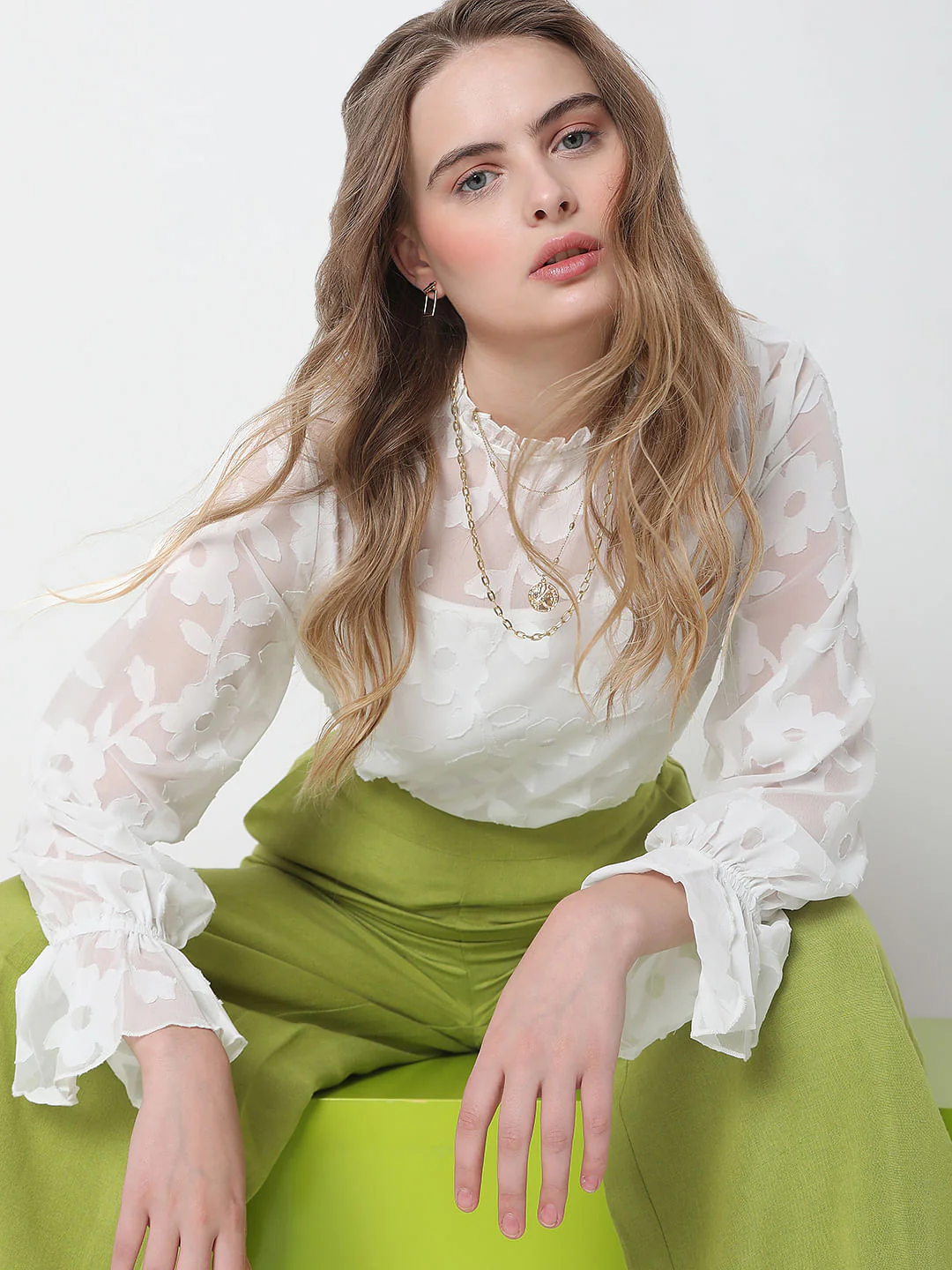 White Floral Jacquard Top
