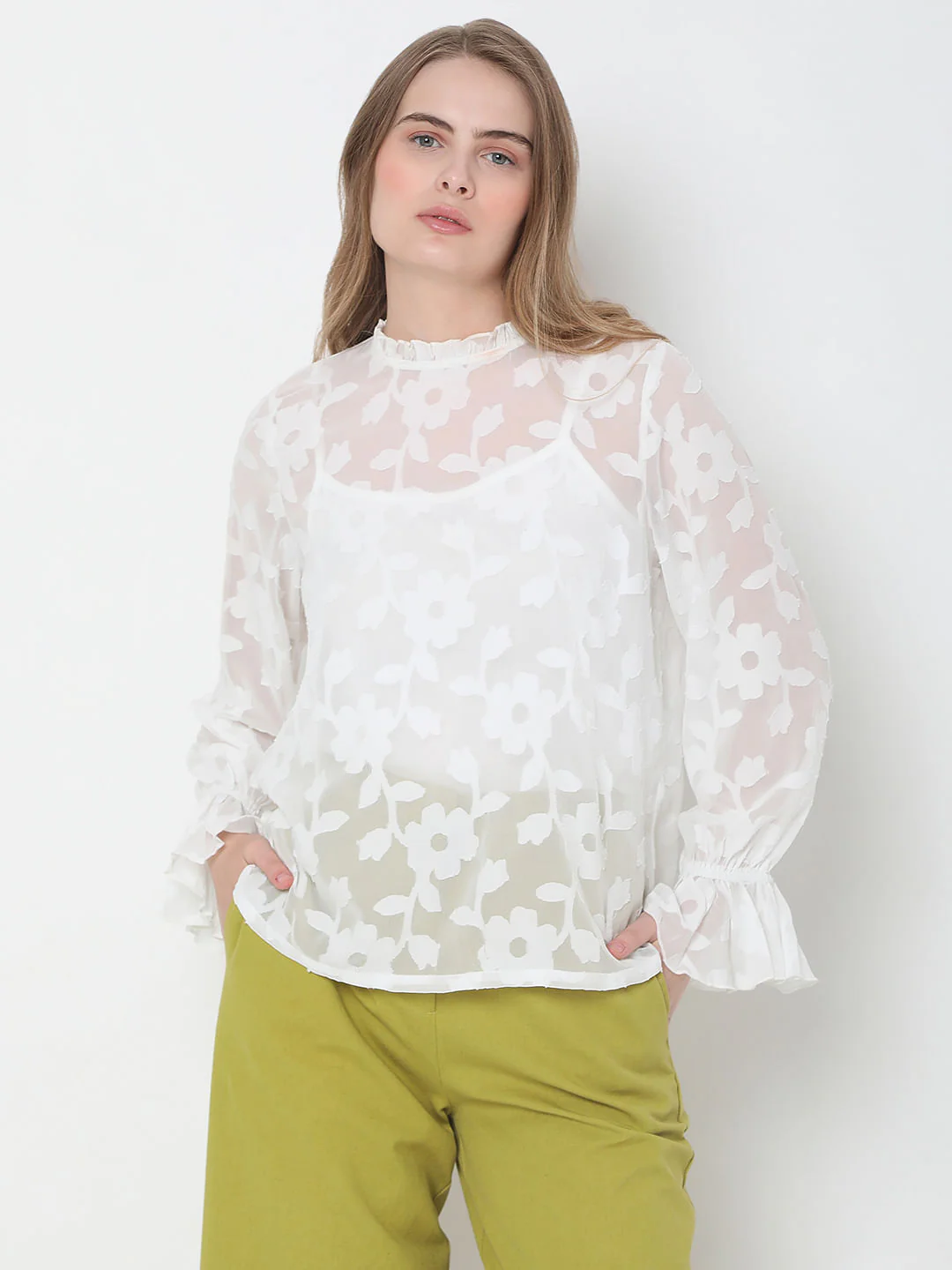 White Floral Jacquard Top - Image 2