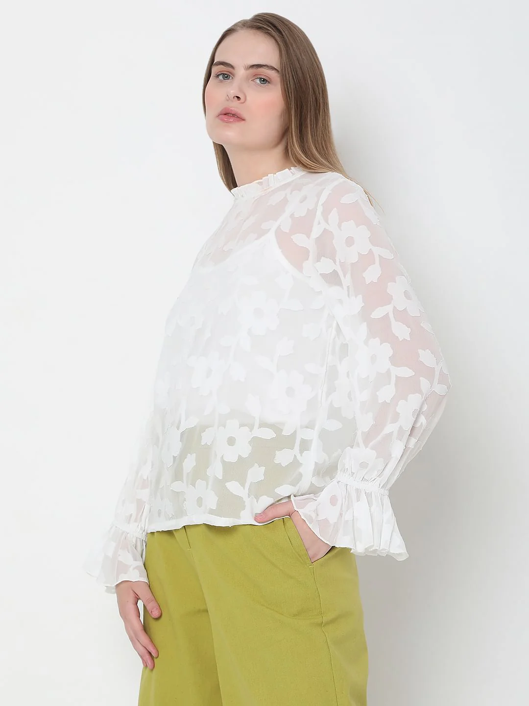 White Floral Jacquard Top - Image 3