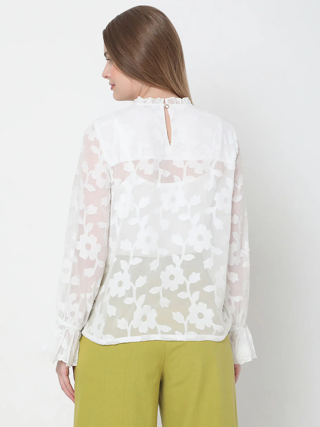 White Floral Jacquard Top - Image 4
