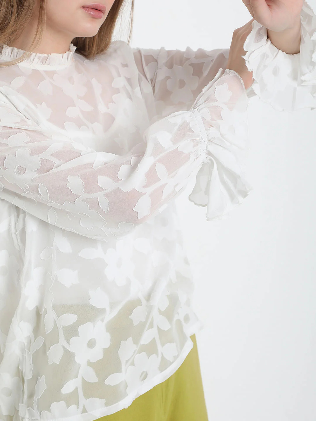 White Floral Jacquard Top - Image 6