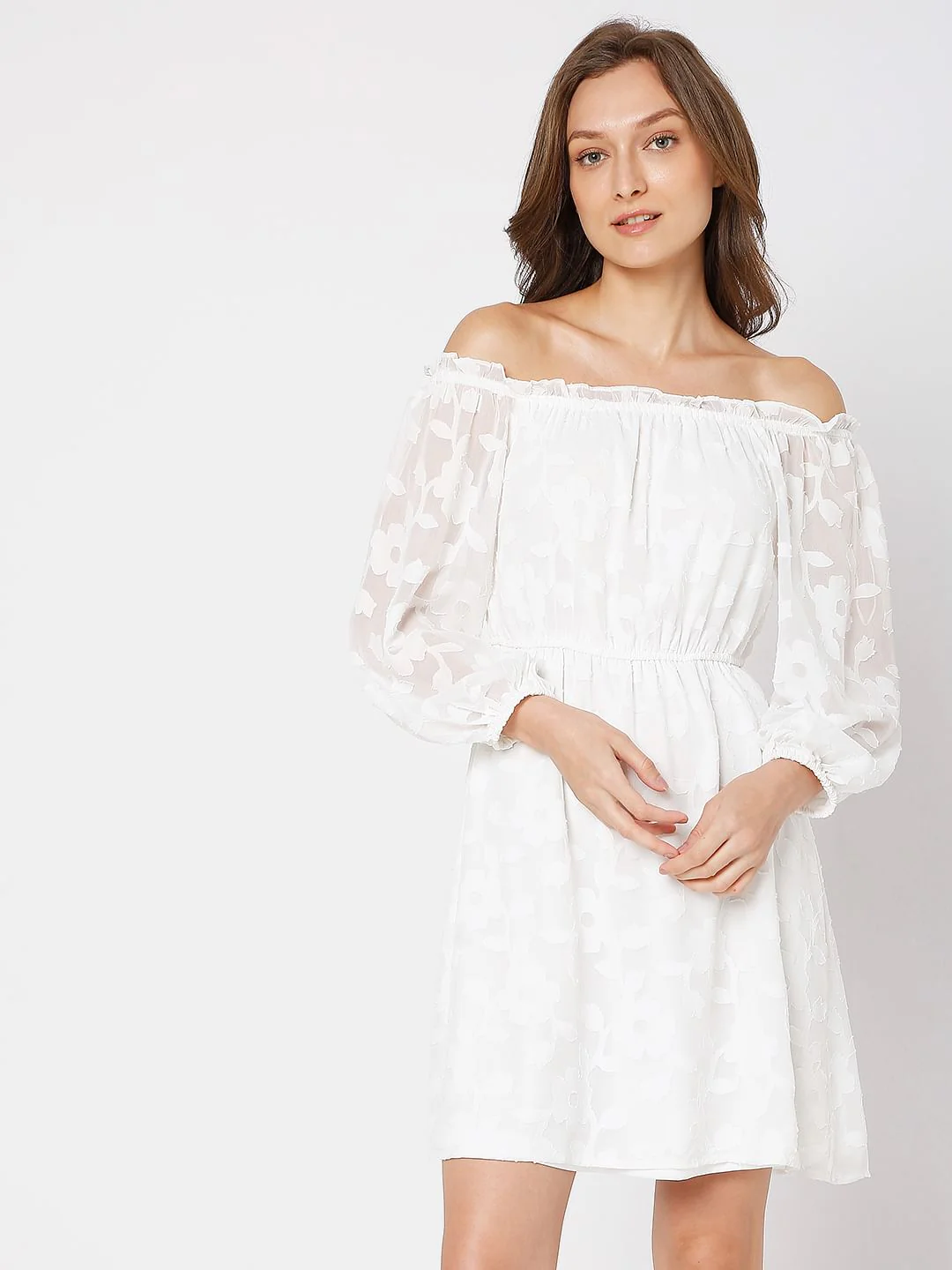 White Floral Off-Shoulder Dress - Image 2
