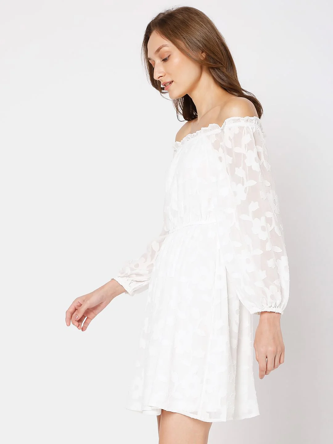 White Floral Off-Shoulder Dress - Image 3