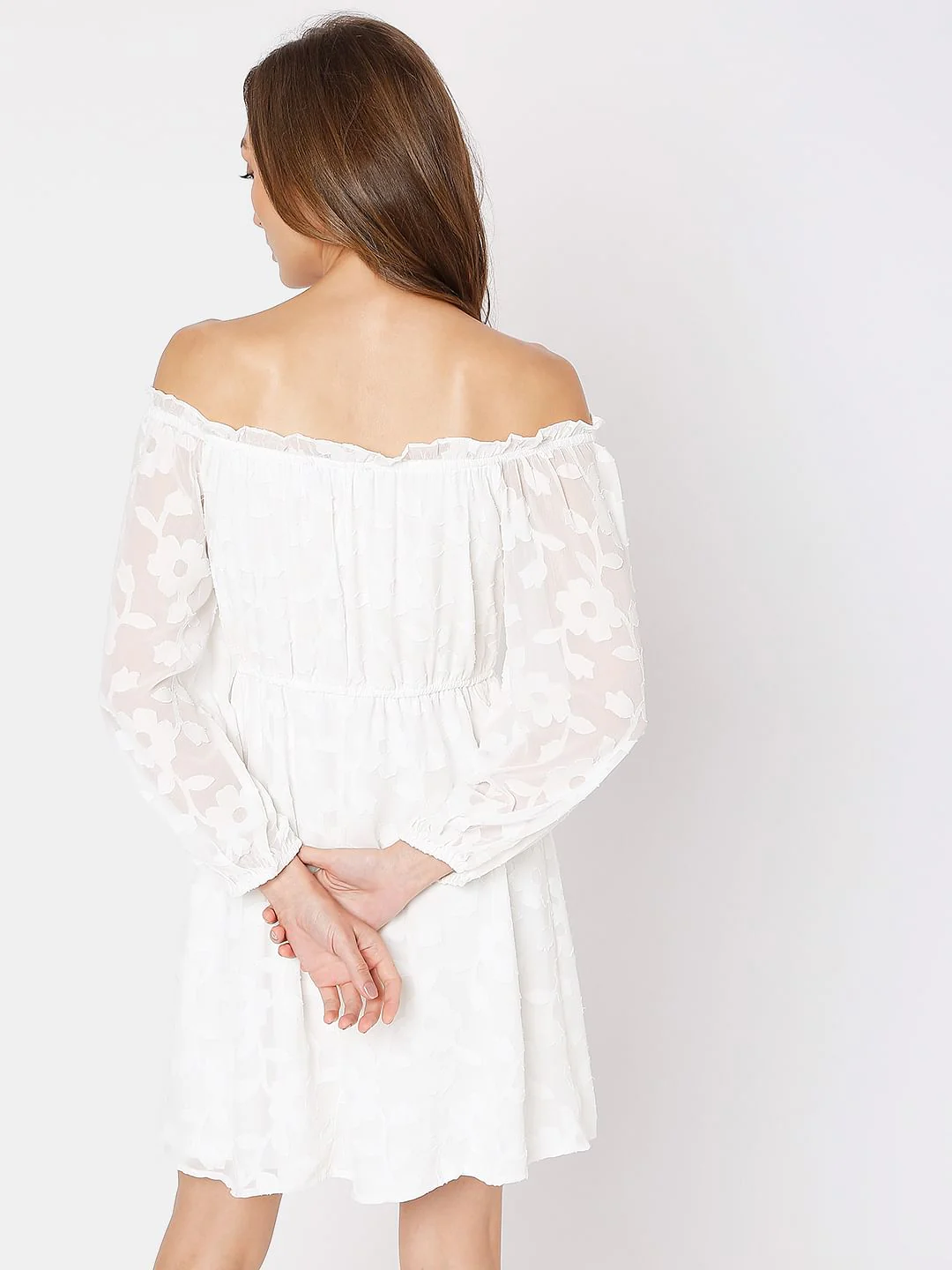 White Floral Off-Shoulder Dress - Image 4