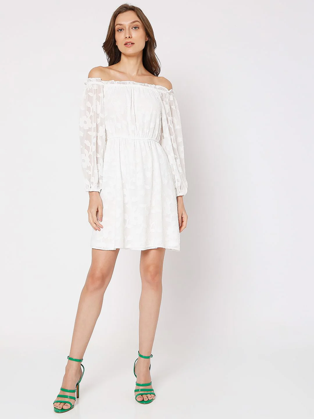 White Floral Off-Shoulder Dress - Image 5
