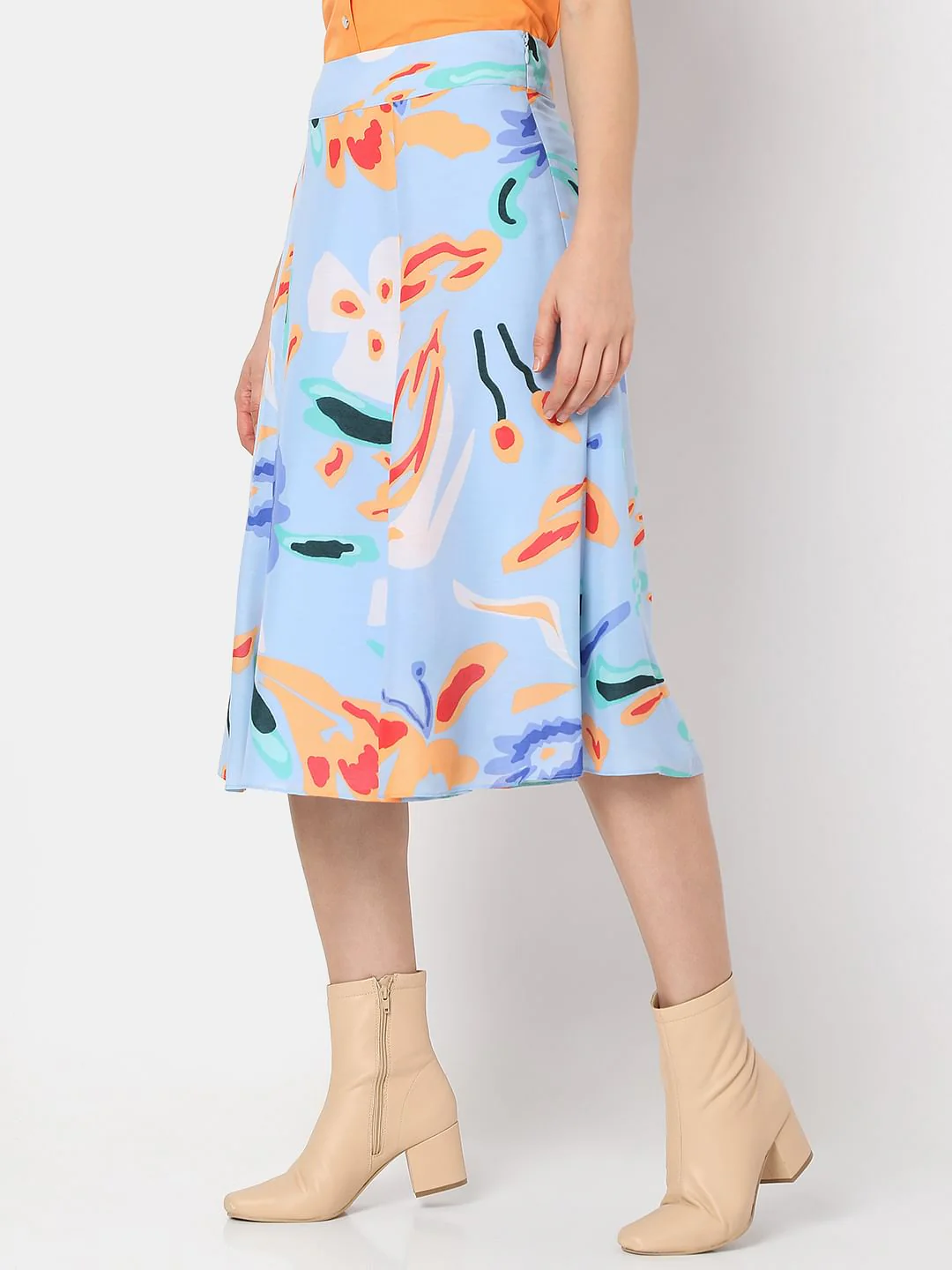 Blue Printed Midi Co-Ord Set Skirt - Image 3